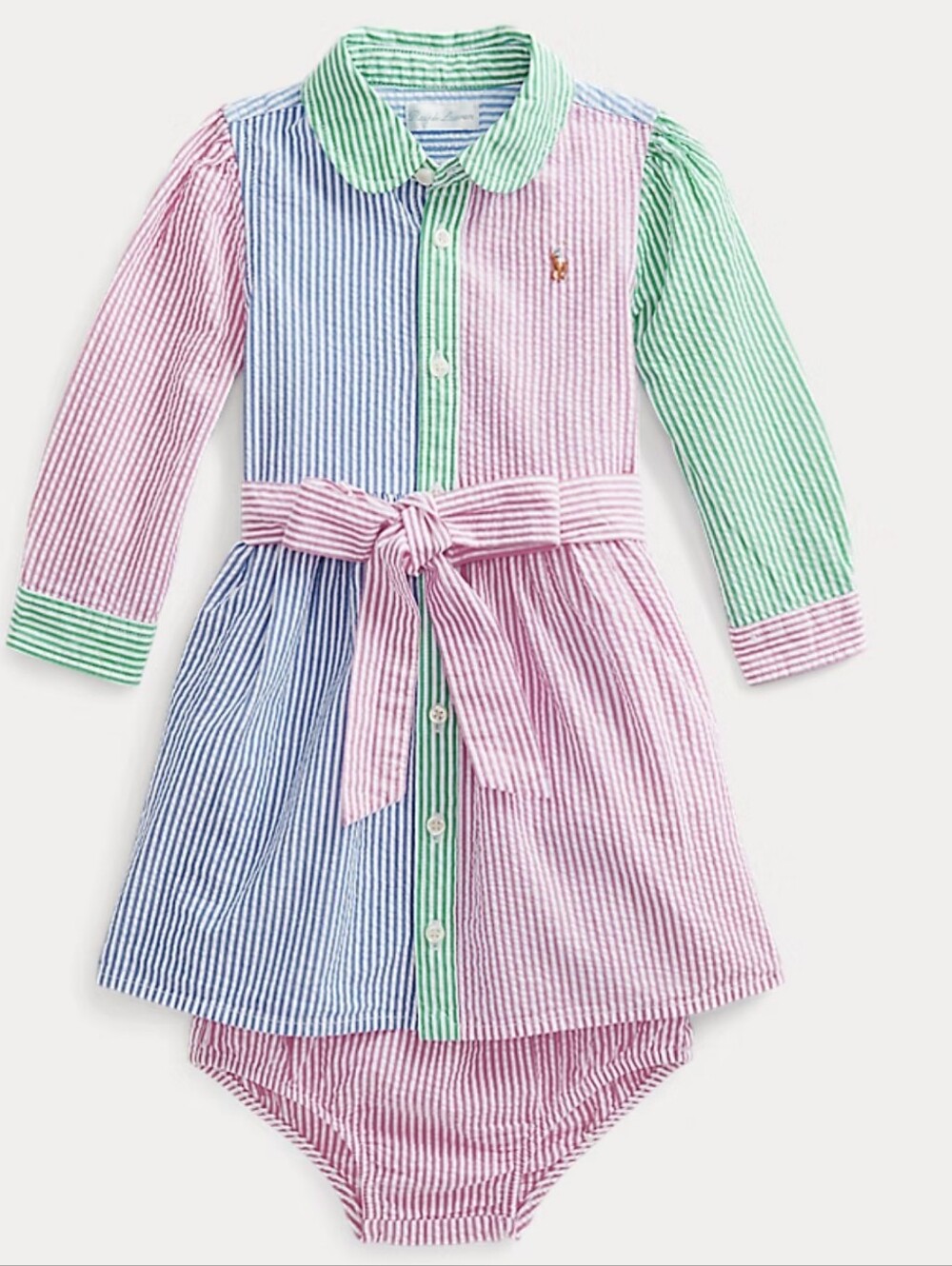 Ralph Lauren Baby Seersucker Shirtdress with Bloomers - Pastel Mix